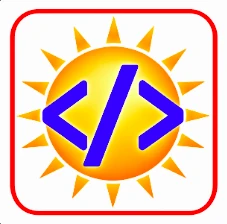 SOL CODE — símbolo azul com sol amarelo e borda vermelha